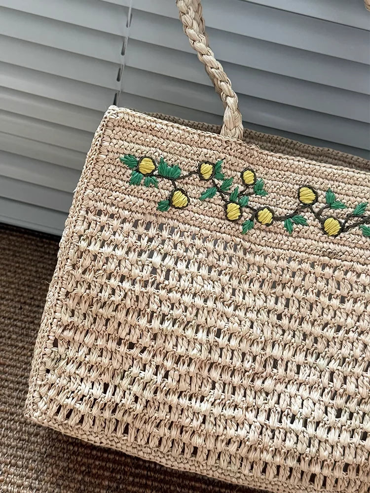 Fruit Motif Woven Tote