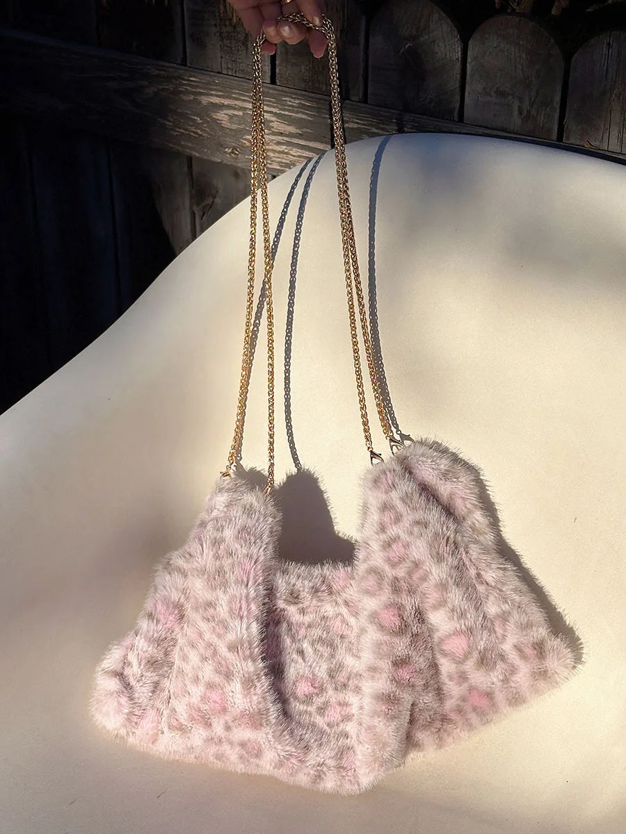 Leopard-Print Plush Shoulder Bag