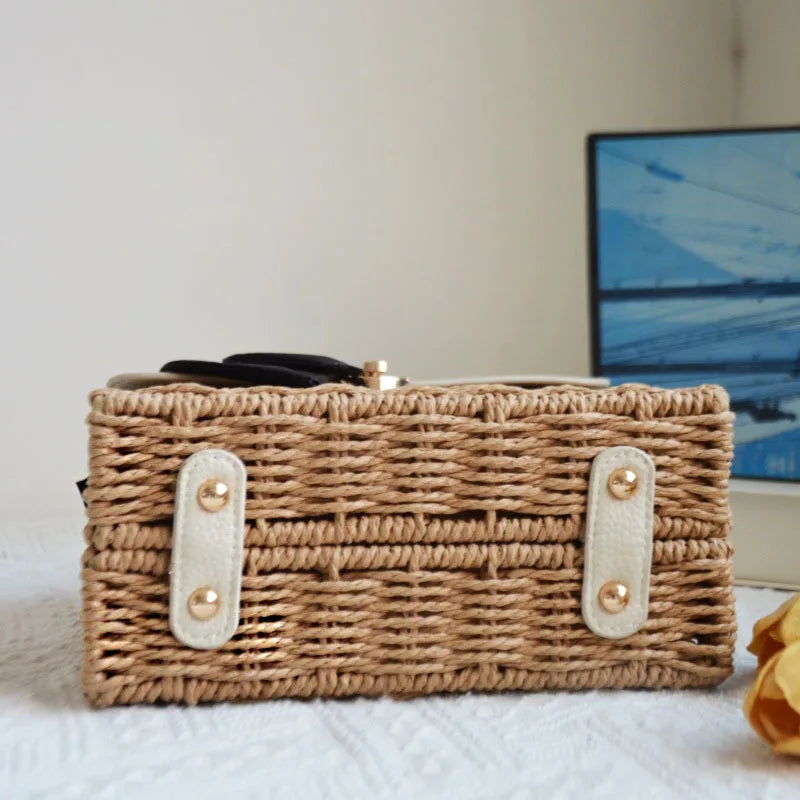 Woven Flap Top-Handle Bag